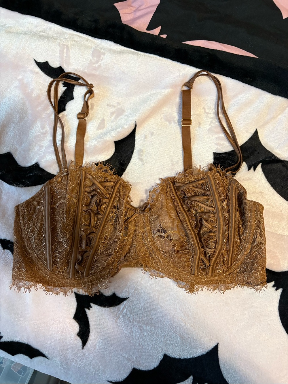 Victoria's Secret Brown Lace Underwire Corset Accent Bra